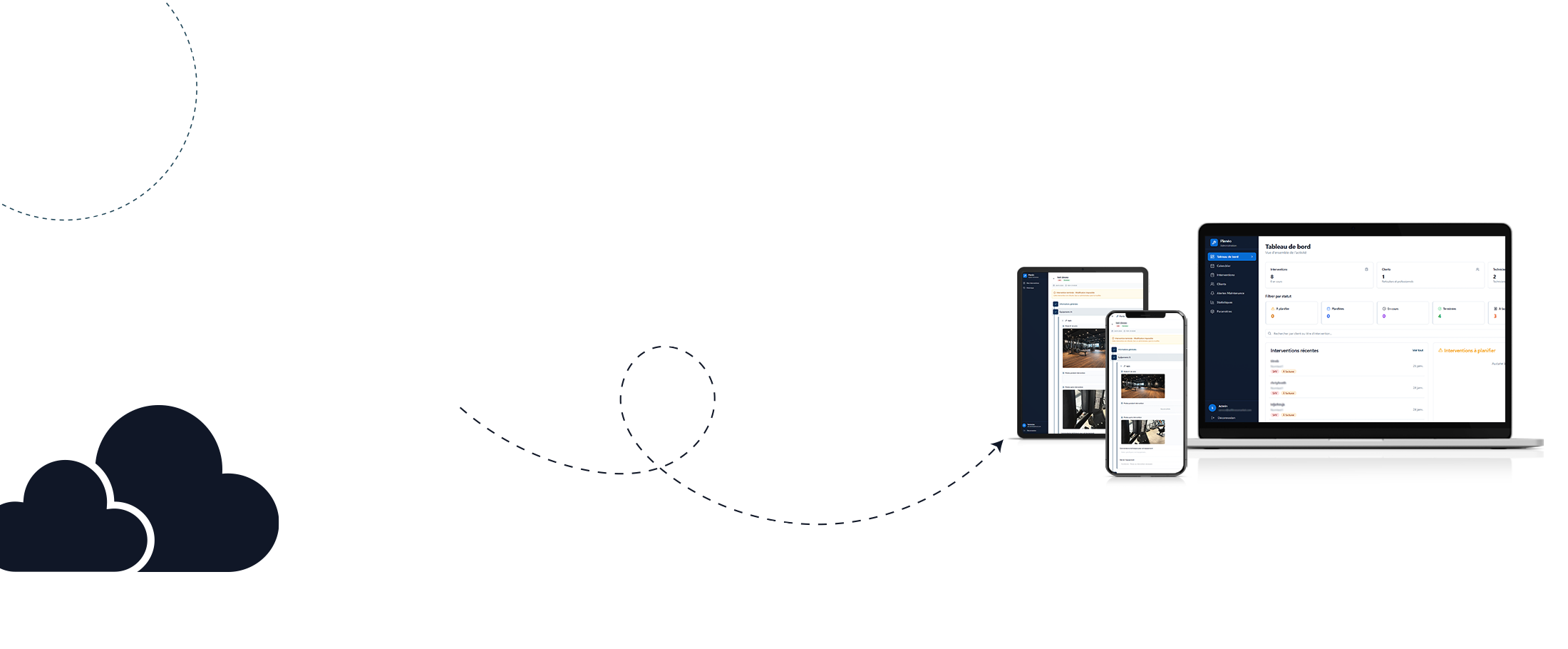 Calendrier de planification techniciens, Application gestion interventions terrain, Intervention technicien, Tableau de bord gestion interventions, Planeo logiciel gestion interventions